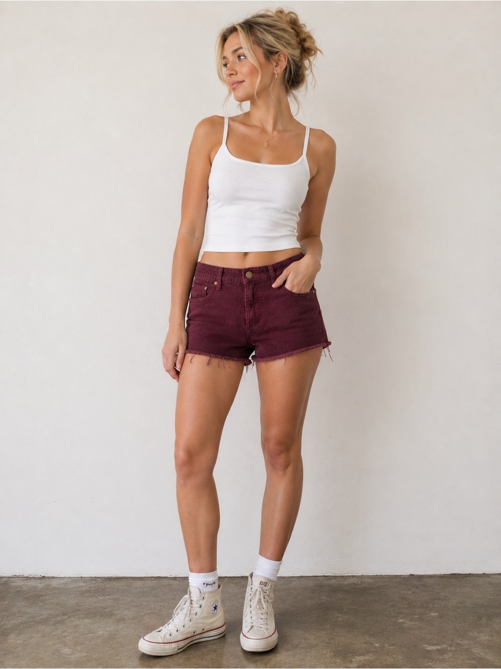 Kendall + Kylie Burgundy Corduroy Cutoff Shorts Low Rise Festival Size 27